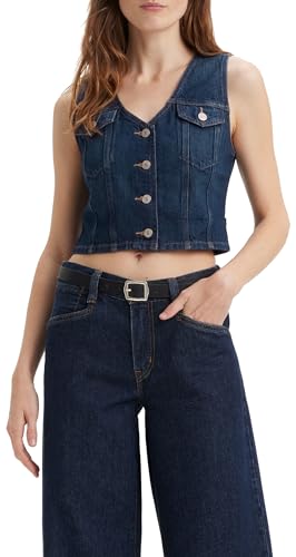 Levi's Damen Bella Denim Corset Hemd mit Button-Down-Kragen, Dark Side Scrape, L Levi's Damen Bella Denim Corset Hemd mit Button-Down-Kragen, Dark Side Scrape, L von Levi's