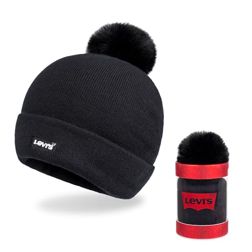 Levi's Damen Bündchen und Bommel Beanie-Mütze, Schwarz, Einheitsgröße von Levi's