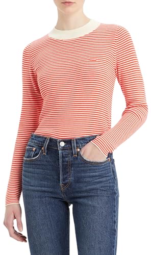 Levi's Damen Crew Rib Sweater Pullover Sweatshirt, Vanilla Stripe Flame Scarlet, M Levi's Damen Crew Rib Sweater Pullover Sweatshirt, Vanilla Stripe Flame Scarlet, M von Levi's