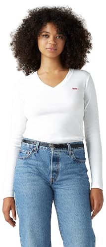 Levi's Damen Essential HM LS Vneck T-Shirt, White +, L von Levi's