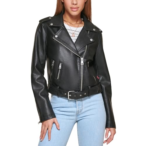 Levi's Damen Asymmetrische Motorradjacke Gürtel Jacke aus Kunstleder, Schwarz, 38 von Levi's