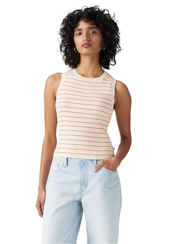 Levi's Damen Perfektes T-Shirt mit V-Ausschnitt Jules Stripe Egret and High Risk Red White S von Levi's