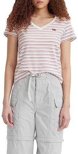 Levi's Damen Perfect V-Neck T-Shirt,Cool Stripe Cloud Dancer,XXS von Levi's