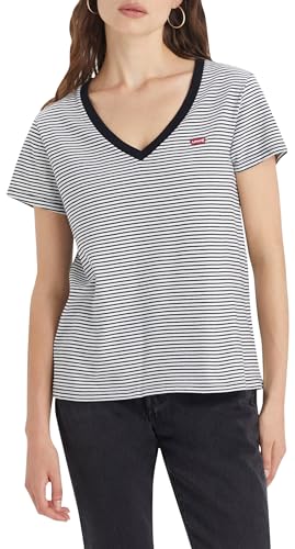 Levi's Damen Perfect V-Neck T-Shirt,Annalise Stripe Cloud Dancer,S von Levi's