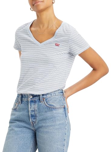 Levi's Damen Perfect V-Neck T-Shirt, Penny Stripe Kentucky Blue, M von Levi's