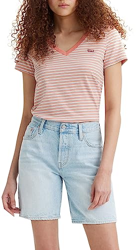 Levi's Damen Perfect V-Neck T-Shirt,Indigo Stripe Terra Cotta,XXS von Levi's