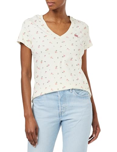 Levi's Damen Perfect V-Neck T-Shirt,Nina Floral Sunny Cream,XS von Levi's