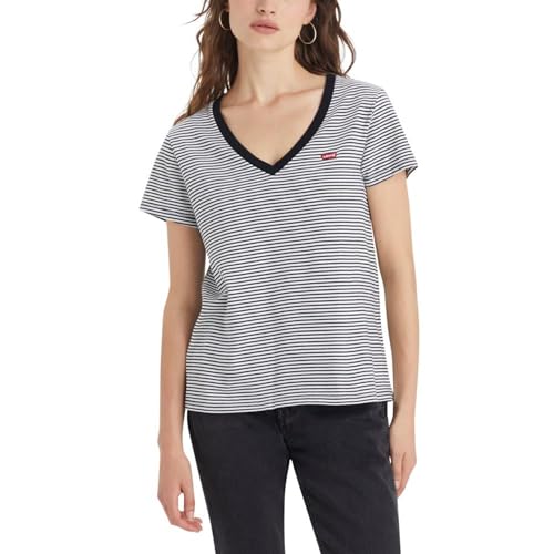 Levi's Damen Perfect V-Neck T-Shirt,Annalise Stripe Cloud Dancer,XS von Levi's