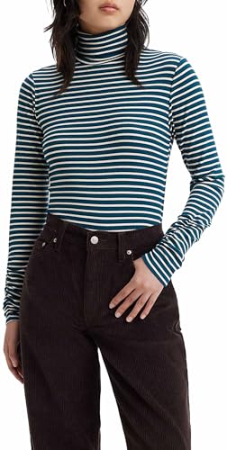 Levi's Damen Rusched Turtleneck Top, Dill Stripe Gibraltar Sea, M von Levi's