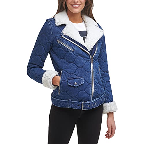 Levi's Damen Sherpa-Motorradjacke mit Gürtel, säuregewaschen, Standard-und Übergrößen Jeansjacke, Steppdecke aus Denim, Large von Levi's