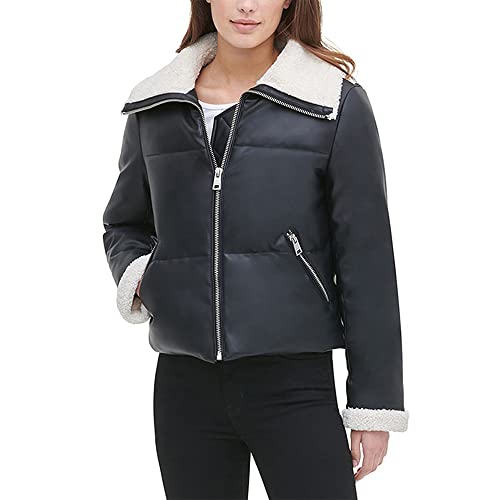 Levi's Damen The Breanna Pufferjacke aus glattem Lammleder Jacke, Schwarz Kunstleder, Small von Levi's