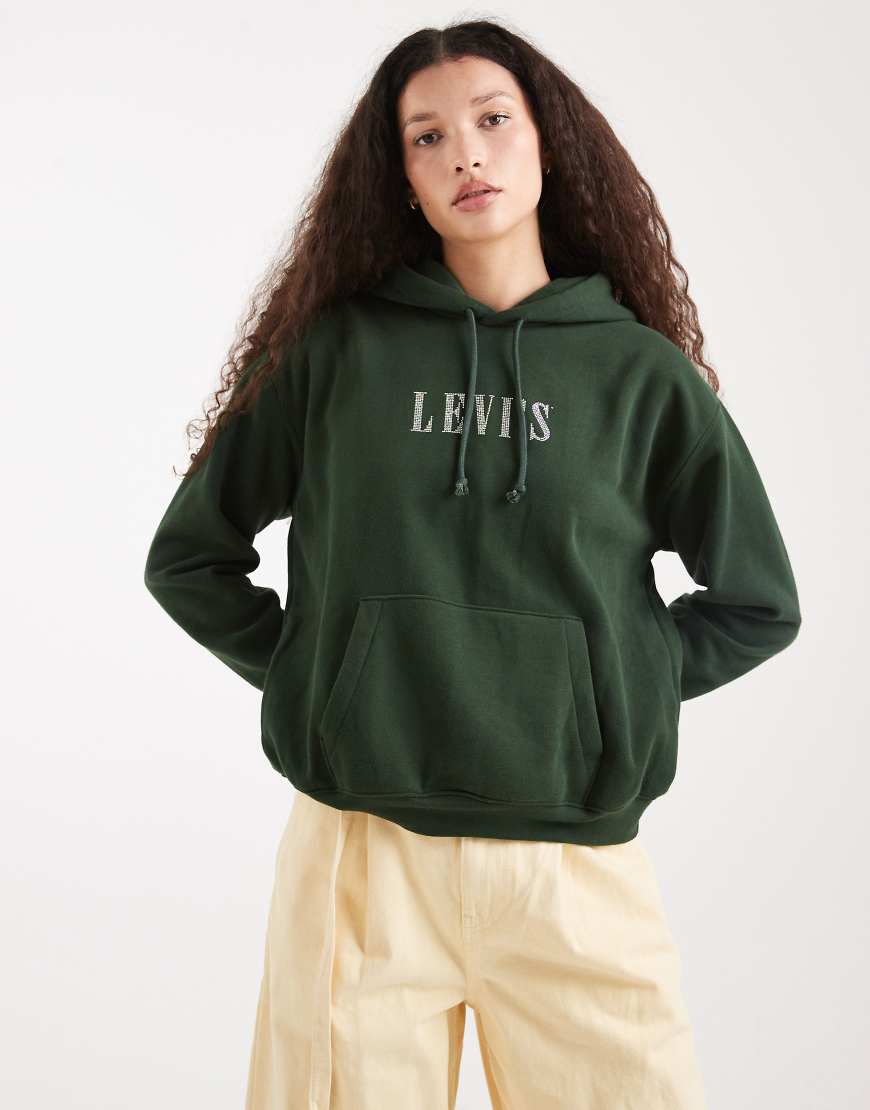 Levi's - Everyday - Kapuzenpullover in Grün mit Glitzerlogo von Levi's