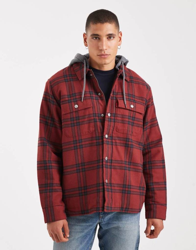 Levi's - Francisco - Flanell-Hemdjacke in Rot mit Sherpa-Futter und Sweatshirt-Kapuze von Levi's