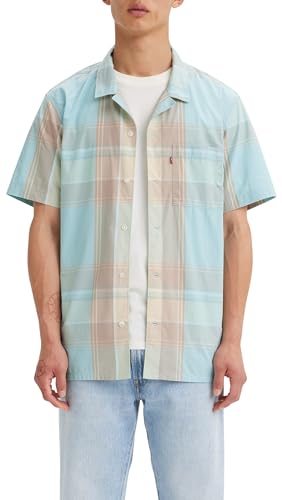 Levi's Herren Big & Tall Sunset Camp Shirt Freizeithemd, Martin Plaid Pastel Turquoise, Braun, 1XL von Levi's