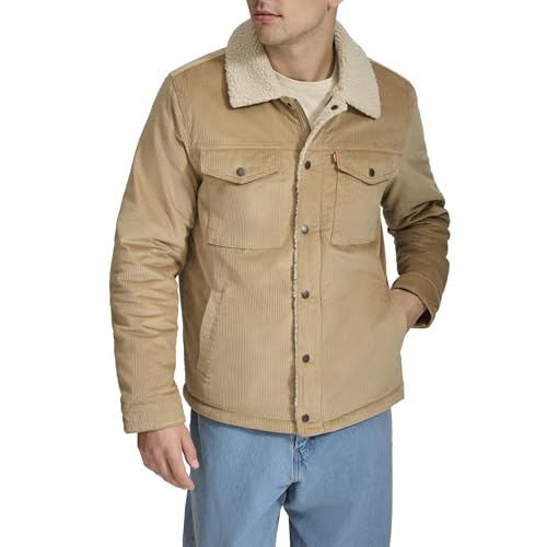 Levi's Herren Cordjacke mit Sherpa-Futter, Sandfarbener breiter Walkord, L von Levi's