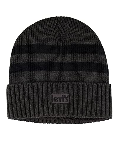Levi's Herren Cozy Knit Cuffed Logo Patch Hats Beanie-Mütze, Gestreift anthrazit, Einheitsgröße von Levi's