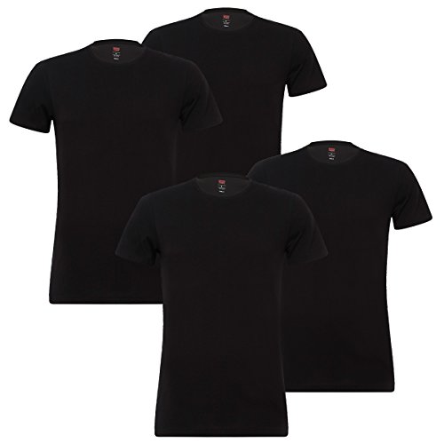 4er Pack Levis Solid Crew T-Shirt Men Herren Unterhemd Rundhals Stretch Cotton, Farbe:884 - Jet Black, Bekleidungsgröße:S von Levi's