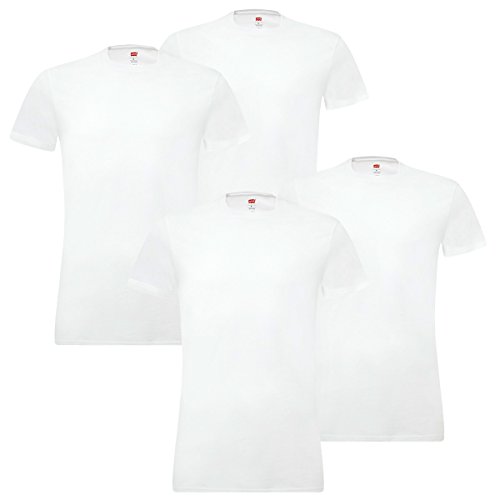 4er Pack Levis Solid Crew T-Shirt Men Herren Unterhemd Rundhals Stretch Cotton, Farbe:300 - White, Bekleidungsgröße:L von Levi's