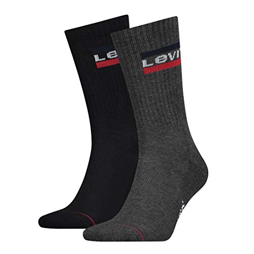 Levi's Herren Levis 144ndl Regular Cut Sprtwr Logo 2p Socken, Mehrfarbig (Mid Grey/ Black 208), 43-46 EU von Levi's
