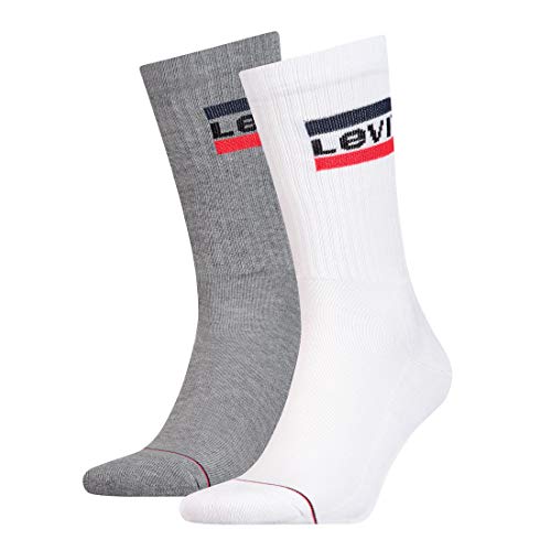 Levi's Herren Levis 144NDL Regular Cut SPRTWR Logo 2P Socken, Mehrfarbig (White/Grey 062), 43/46 (Herstellergröße: 043) von Levi's