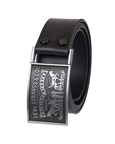 Levi's Herren Leather Belt with Plaque Buckle Gürtel, Schwarzer Schnappverschluss, Medium (34-36) von Levi's