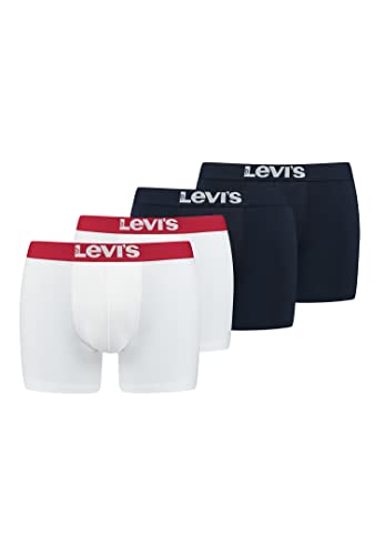 Levi's Herren Levi's Men's Solid Basic Boxers (4 pack) Boxer Shorts, Weiß / navy, XXL von Levi's