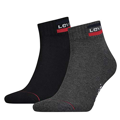 Levi's Unisex Quarter Socken, Grau/Schwarz, 35/38 (2er Pack) von Levi's