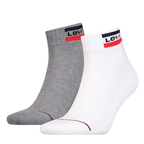 Levi's Herren Levis 144NDL MID Cut SPRTWR Logo 2P Socken, Mehrfarbig (White/Grey 062), 35/38 (Herstellergröße: 035) von Levi's