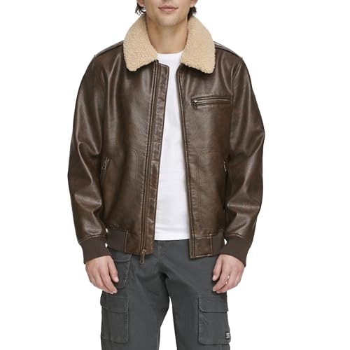 Levi's Herren Men's Faux Leather Aviator Bomber Jacket with Sherpa Collar Jacke, Braun, XXL Levi's Herren Men's Faux Leather Aviator Bomber Jacket with Sherpa Collar Jacke, Braun, XXL von Levi's