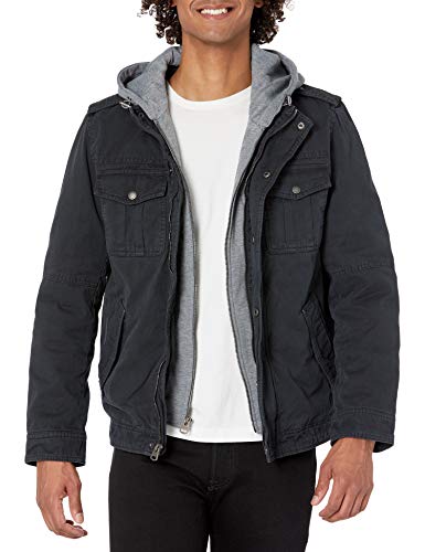 Levi's Herren Militärjacke aus Gewaschener Baumwolle mit Kapuze Jacke, Marineblau/Polytwill gefüttert, L von Levi's