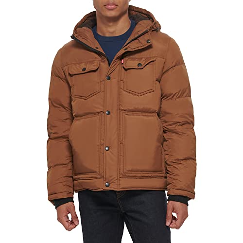 Levi's Herren Performance Hooded Puffer Trucker Jacket (Regular & Big & Tall Sizes) Daunenalternativer Mantel, Worker Brown Solid, 5XL Größen von Levi's