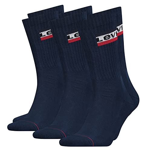 Levis Herren Socken Regular Cut 120SF SPRT LT 3er Pack Crew Sportsocken Baumwolle 35-38 39-42 43-46 Schwarz Weiß Blau Grau, Größe:35-38, Farbe:Dress Blue (002) von Levis