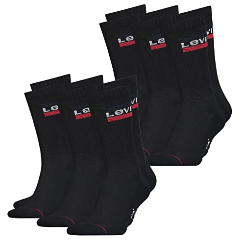 Levis Herren Socken Regular Cut 120SF SPRT LT 6er Pack Crew Sportsocken Baumwolle 35-38 39-42 43-46 Schwarz Weiß Blau Grau, Größe:35-38, Farbe:Black (003) von Levi's