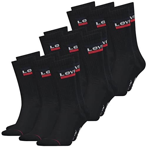 Levis Herren Socken Regular Cut 120SF SPRT LT 9er Pack Crew Sportsocken Baumwolle 35-38 39-42 43-46 Schwarz Weiß Blau Grau, Größe:39-42, Farbe:Black (003) von Levi's