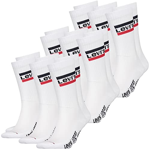 Levis Herren Socken Regular Cut 120SF SPRT LT 9er Pack Crew Sportsocken Baumwolle 35-38 39-42 43-46 Schwarz Weiß Blau Grau, Größe:39-42, Farbe:White (004) von Levis