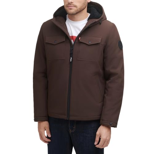 Levi's Herren Soft Shell Two Pocket Sherpa Lined Hooded Trucker Jacket Isolierte Jacke, Dark Brown Tech, M Levi's Herren Soft Shell Two Pocket Sherpa Lined Hooded Trucker Jacket Isolierte Jacke, Dark Brown Tech, M von Levi's