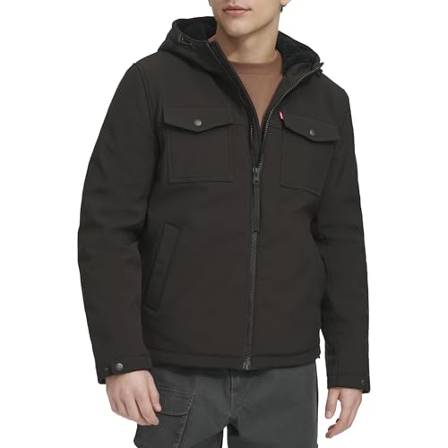Levi's Herren Softshell-truckerjacke mit Zwei Taschen und Kapuze Isolierte Jacke, Schwarz Sherpa, L von Levi's