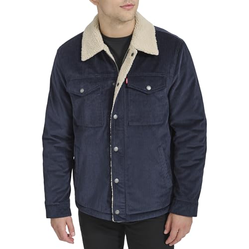 Levi's Herren Trucker Cord mit Sherpa-Futter (Normale Größen) Jacke, Marineblauer breiter Walkord, M von Levi's
