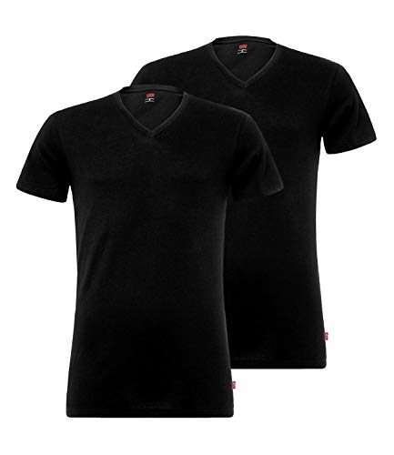 Levi's Herren V Neck T-Shirts Stretch Cotton 905056001 2er Pack, Farbe:Schwarz, Menge:2er Pack (1x 2er), Größe:L, Artikel:-884 Jet Black von Levi's