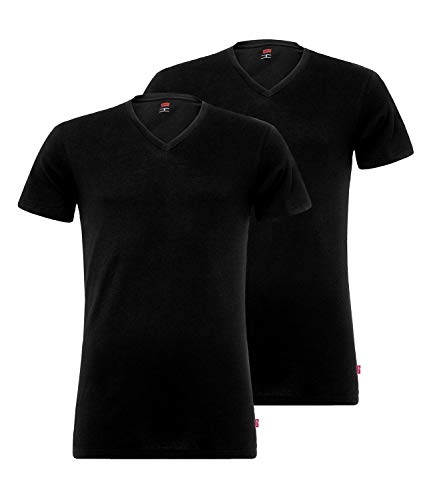 Levi's Herren V Neck T-Shirts Stretch Cotton 905056001 2er Pack, Farbe:Schwarz, Menge:2er Pack (1x 2er), Größe:S, Artikel:-884 Jet Black von Levi's