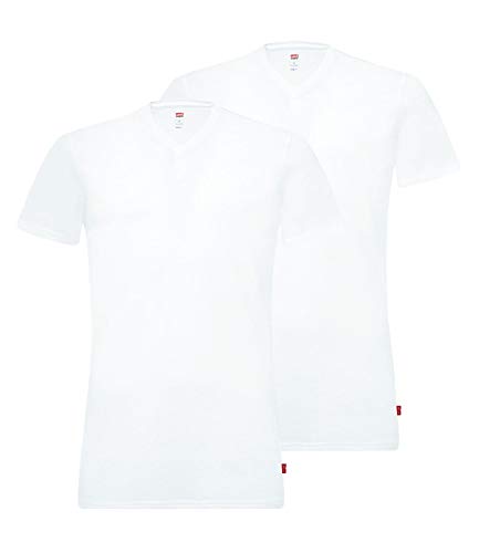 Levi's Herren V Neck T-Shirts Stretch Cotton 905056001 2er Pack, Farbe:Weiß, Menge:2er Pack (1x 2er), Größe:L, Artikel:-300 White von Levi's