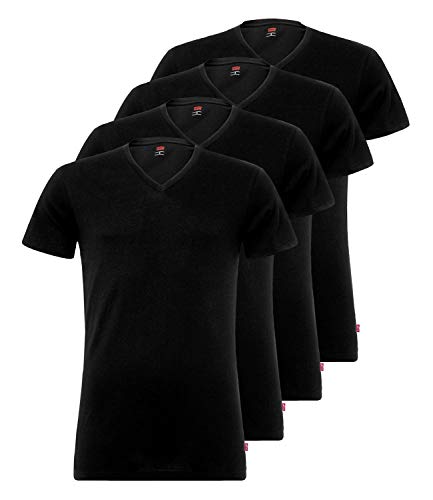 Levi's Herren V Neck T-Shirts Stretch Cotton 905056001 4er Pack, Farbe:Schwarz, Menge:4er Pack (2X 2er), Größe:M, Artikel:-884 Jet Black von Levi's