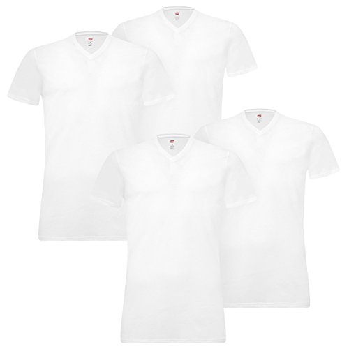 4 er Pack Levis V-Neck T-Shirt Men Herren Unterhemd V-Ausschnitt, Farbe:300 - White, Bekleidungsgröße:L von Levi's