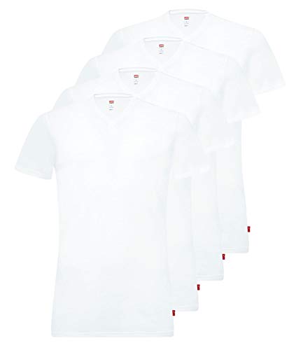 LEVIS Herren V Neck T-Shirts Stretch Cotton 905056001 4er Pack, Farbe:Weiß, Menge:4er Pack (2X 2er), Größe:L, Artikel:-300 White von LEVIS
