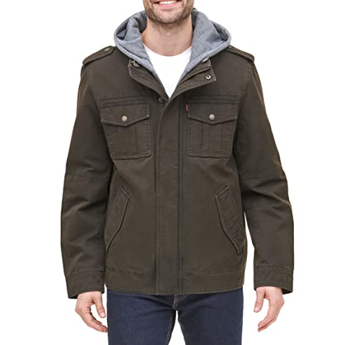 Levi's Herren Washed Cotton Hooded Military Jacket (Regular and Big & Tall) Leichte Baumwolljacke, Dunkelbraun, 3XL von Levi's