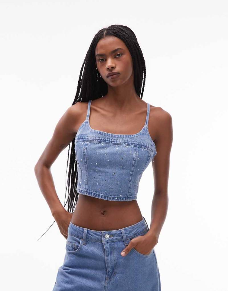 Levi's - Jadine - Camisole aus Jeansstoff in Blau mit All-over-Verzierung im Korsett-Design Levi's - Jadine - Camisole aus Jeansstoff in Blau mit All-over-Verzierung im Korsett-Design von Levi's