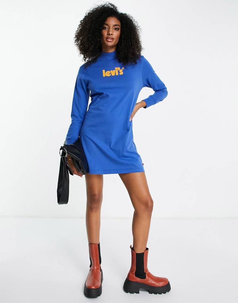Levi's - Jersey-Kleid in Blau mit Logo und Rundhalsausschnitt von Levi's