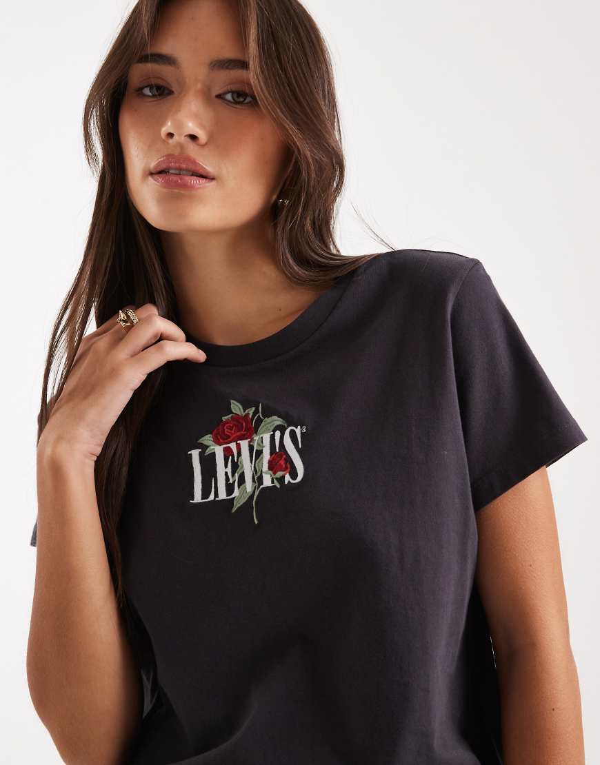 Levi's - Kastiges T-Shirt in Schwarz mit Rosengrafik-Logoprint von Levi's