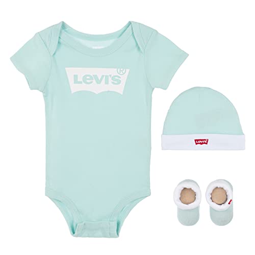 Levi's Kids Classic batwing infant hat bodysuit bootie set 3pc Baby Jungen Pastel Turquoise 0-6 Monate von Levi's