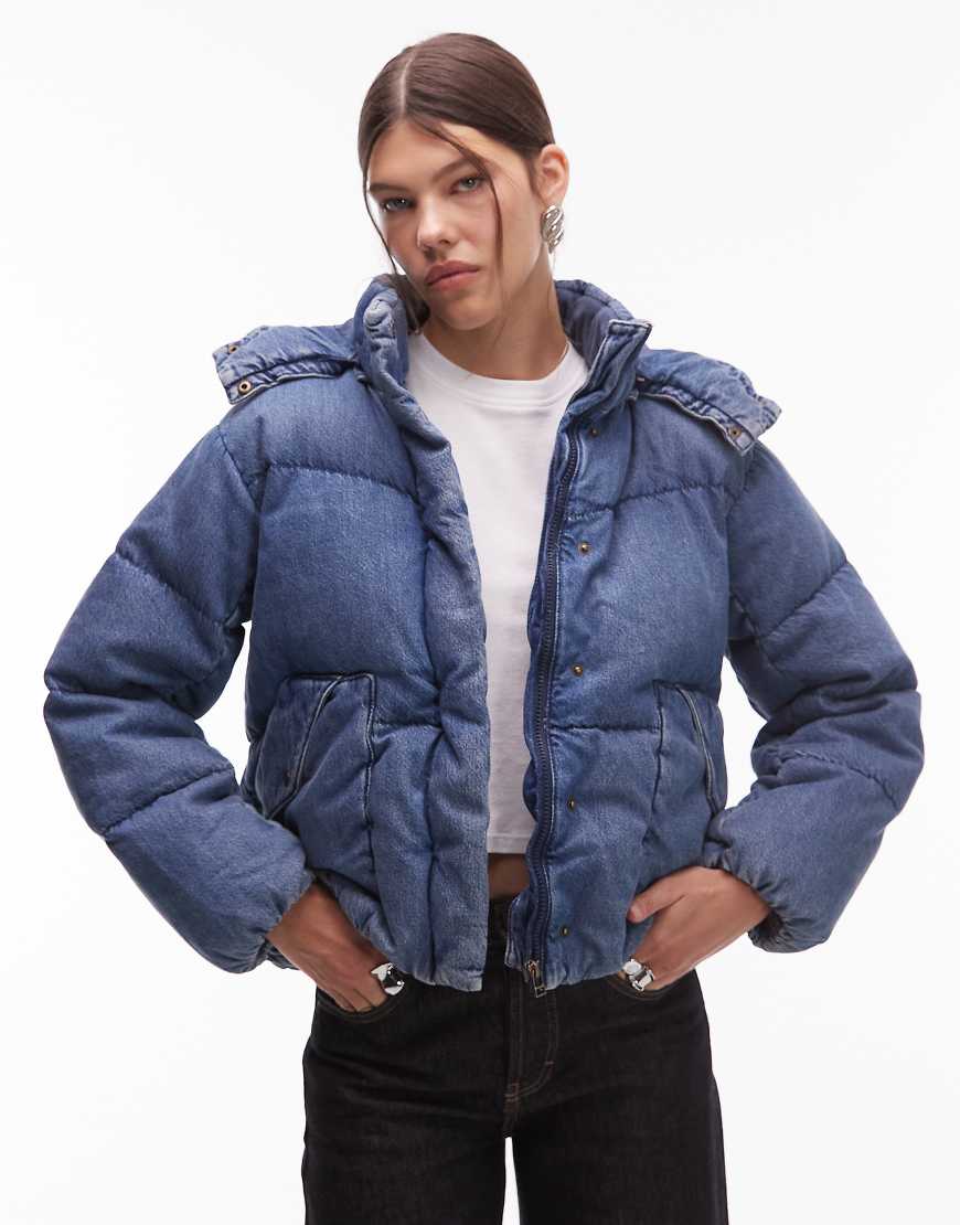 Levi's - Kurzer Denim-Puffermantel im Western-Design in Blau von Levi's